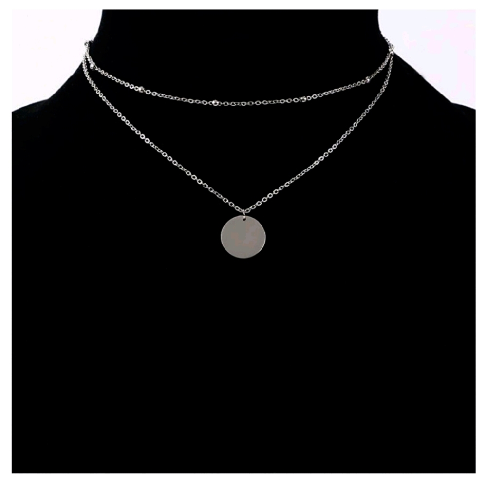 Disc Pendant Necklace Layered Titanium Steel Chain